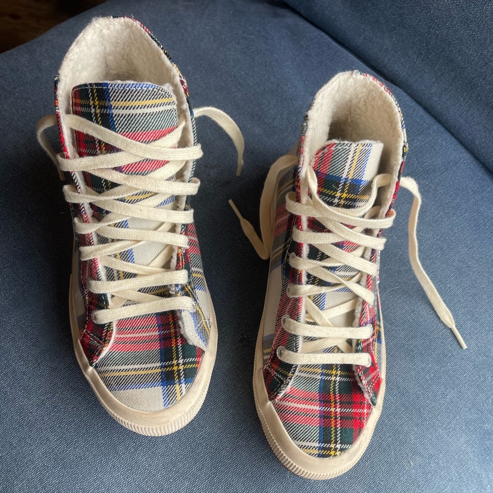 Superga Plaid Shearling High Tops - SIZE 38/7.5 - Picture 2 of 7